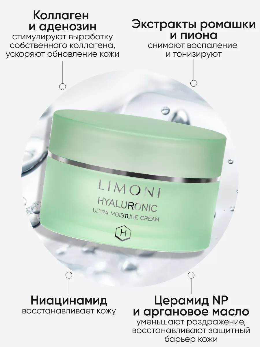 LIMONI Ультраувлажняющий крем для лица с гиалуроновой кислотой Hyaluronic Ultra Moisture Cream