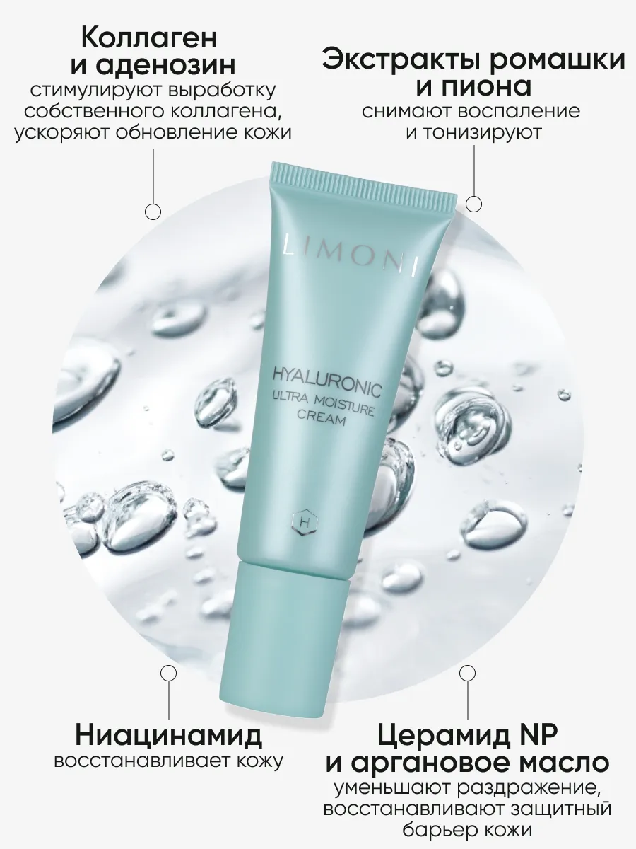 LIMONI Ультраувлажняющий крем для лица с гиал.кислотой Hyaluronic Ultra Moisture Cream 25ml