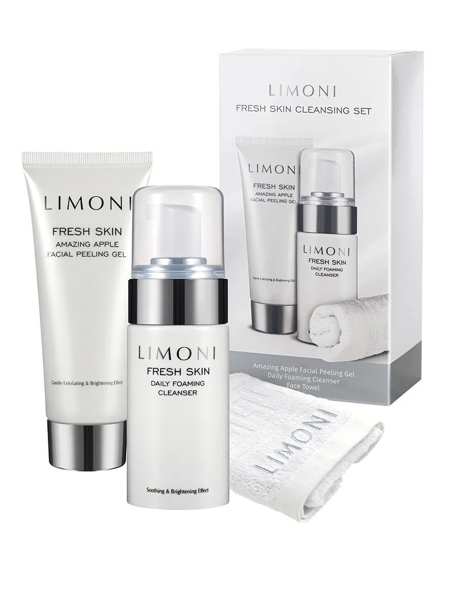 LIMONI Fresh Skin Cleansing Set (Набор Daily 100мл+Amazing Apple Peeling Gel 100мл + towel)