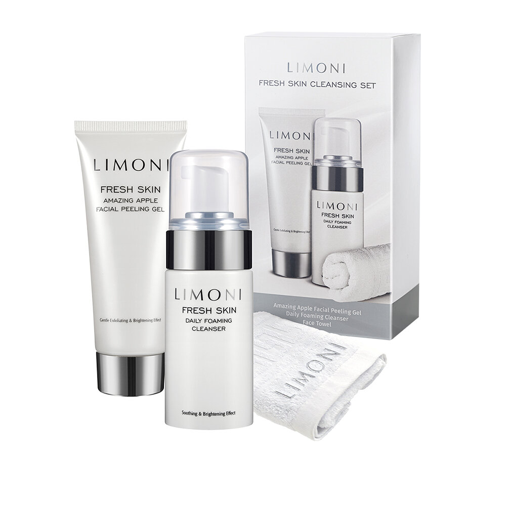 LIMONI Fresh Skin Cleansing Set (Набор Daily 100мл+Amazing Apple Peeling Gel 100мл + towel)